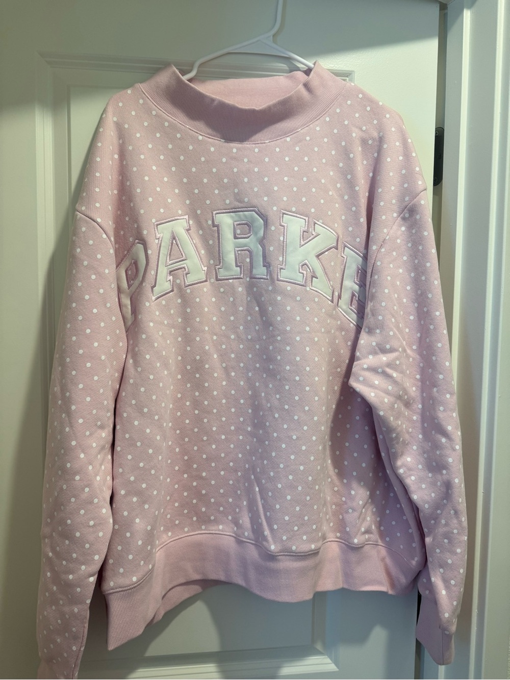 Pink Polka Dot Parke Varsity Mockneck